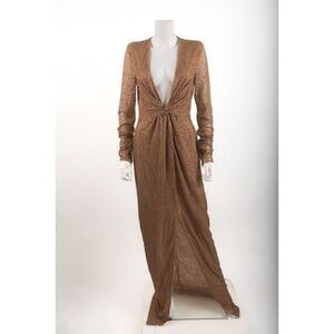 Michael Kors Collection Womens Sequin Dress Gown plunge Sz 10 Gold NWT $9995